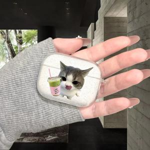 TEMU 아이폰 및 에어팟 3, 4, Pro, Pro 2, Pro 3 공장 도매, 스타일리시하고 다재다능한 이어폰 케이스, 반짝이는 투명 UV 프린트 고양이 및 밀크티 디자인, 에어팟 4, 에어팟 3, 에어팟 Pro 3, 에어팟 Pro 2에 적합
