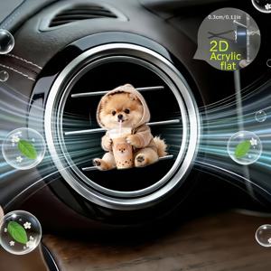 TEMU 2D 평면, 1개 포메라니안 밀크티 차량용 벤트 클립, 애완동물 테마 아크릴 차량 장식, 향기 디퓨저, 차량용 공기 청정제, 재미있는 차량 인테리어 액세서리, 무향, DIY 향수 에센셜 오일 호환, 휴일 선물
