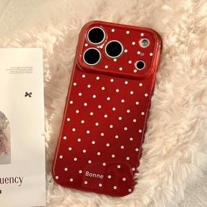 TEMU 아이폰 17 프로 맥스용 해피 뉴 이어 레드 폴카 도트 케이스, 하트 보더 소프트 케이스, 아이폰 17 프로 호환, 아이폰 16 방수 디자인, 아이폰 15/14/13/12/11용 심플 스타일