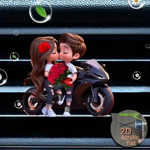 TEMU 2D 플랫, 1개입 사랑스러운 커플 차량용 방향제 향수 디퓨저 클립 (리필 가능 스펀지 패드 포함), 차량 통풍구 차량 내부 장식, 차량용 향 디퓨저, 무취 스펀지 패드 2개 포함 차량 아로마테라피 디퓨저, 발렌타인데이 작은 선물