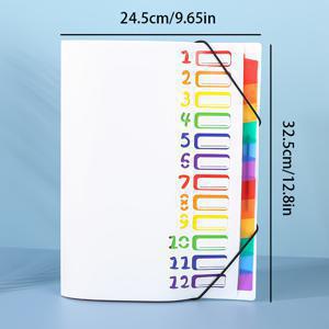 TEMU A4 파티션 폴더 (12 포켓), 라벨 12개 포함, 문서 정리용, 학교 및 사무실 사용에 적합 (블랙, 화이트, 핑크 색상으로 제공)