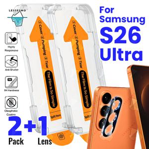 TEMU 삼성 S26 울트라 스크린 보호필름 쉬운 설치 키트 [2+1] 2개 원풀 설치 HD 강화유리 + 1개 카메라 렌즈 보호필름 [지문 인식 지원] 깨짐 방지&스크래치 방지 먼지&기포 없음 9H 매끄러움 게임 경험 우수 케이스 친화적 신제품