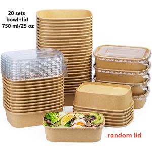 TEMU 20개입 스퀘어 크래프트 페이퍼 보우 뚜껑 포함, 25oz 폴리프로필렌(PP) 다목적 샐러드 박스, 플립 뚜껑, 식사 준비, 테이크아웃, 음식 배달용 - 크리스마스, 추수감사절, 발렌타인데이, 노동절, 지구의 날에 완벽한 선물