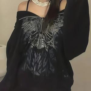 TEMU YSK 다크 스타일 컬러 블록 긴팔 루즈핏 캐주얼 후드 집업 스웨트셔츠 아우터 2024년 봄/가을