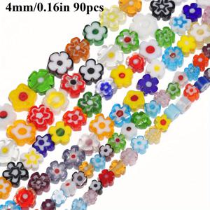 TEMU 4/6/8mm 사이즈의 멀티컬러 유리 비즈, 마라노 램프워크 꽃 디자인, 팔찌 및 목걸이 같은 주얼리 프로젝트에 적합