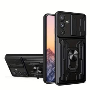 TEMU 갤럭시 A15/A14/A54/A53 5G용 슬라이드 커버 폰케이스 - 내장형 카드홀더, 링 킥스탠드 블랙 휴대폰 케이스 (A15/A13/A14/A12/A25 5G/A32/A33/A34/A35/A52/A53/A54/A55 호환)