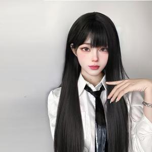 TEMU 사시 블랙 가발, 고온에 강한 섬유, 버클 네트 캡, 코스프레, 파티, 일상 사용을 위한 쉬운 스타일링, 가발 액세서리