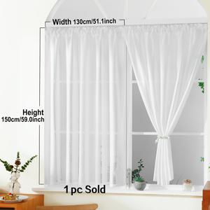 TEMU 일본 스타일 단일 패널 화이트 기하학 커튼 - 로드 포켓 디자인, 시스루 폴리에스터, 거실, 침실, 주방, 창문 및 문 장식을 위한 빛을 걸러내는 드레이퍼리, 거실 커튼