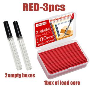 TEMU 대용량 2.8mm 목공용 자동연필, 100개 교체 가능한 연필심 1박스 포함, 추가 빈 포장 상자 2개 포함, 정밀 마킹 및 드로잉을 위한 블랙, 레드, 옐로우 색상 제공
