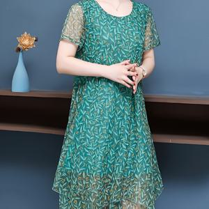 TEMU 엄마를 위한 메쉬 초통기성 여름 원피스, 2025년 신상 스타일, 중장년 및 노년층 여성을 위한 반팔 패셔너블 드레스