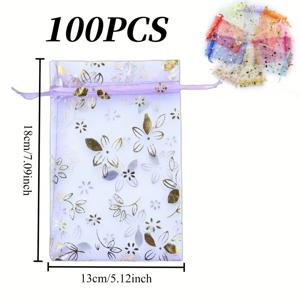 TEMU 그녀/남자를 위한 선물 세트, 혼합 복숭아꽃 디자인의 투명 거즈 봉투 100개 세트. 주얼리 선물, 파티 답례품, 발렌타인데이 및 크리스마스와 같은 특별한 날에 완벽합니다.