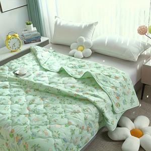 TEMU 1개 연두색 꽃무늬 쿨링 이불 - 부드럽고 가벼운 여름용 침구, 세탁 가능한 폴리에스터 커버와 귀여운 잎사귀 패턴, 홈 데코에 완벽한 침실 및 거실용