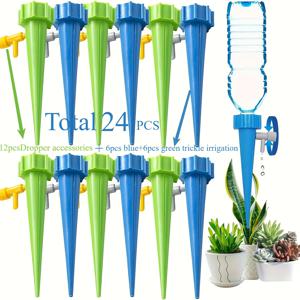 TEMU 24개 자동 자가 분무 조절식 식물 물주기 노즐, 느린 방출 제어 밸브 스위치 포함, 실외 및 휴가 식물 물주기용, 게으른 물주기 도구, 색상 랜덤
