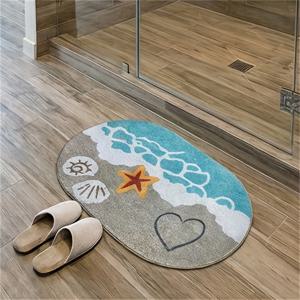 TEMU 1개 바다 테마 타원형 인조 캐시미어 욕실 매트 | 해변 & 하트 디자인, 미끄럼 방지 흡수성, 세탁기 사용 가능, 사계절 홈 데코, 어버이날 & 졸업 선물로 이상적