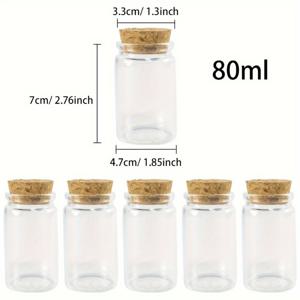 TEMU 6개 세트의 아름다운 유리 병, 각 2.71온스, 코르크 마개 포함, 장식품 보관 및 홈 데코용으로 완벽