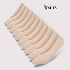 TEMU 8켤레 실리콘 강화 무지 발목 양말 - 통기성 좋고 가벼운 봄/여름용 탄력 있는 리브드 커프, 캐주얼 및 정장용 솔리드 컬러, 편안한 신발, 패턴의 무봉제 디자인, 사무실용 양말, 청소년용