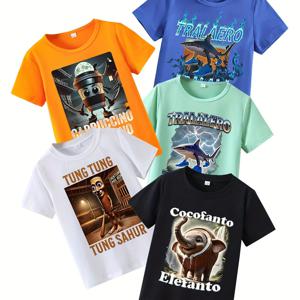 TEMU 5pcs 남아 여름 반팔 세트 