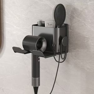 TEMU 벽걸이형 욕실 수납 선반 - 무타공 설치, 내구성 있는 플라스틱 모던 디자인, 헤어드라이어, 빗, 면도기, 화장품용 다기능 정리함 포함 - 공간 절약형 가정용 수납 정리 선물 및 파티션 디자인, 욕실 수납 정리함, 모던한 미학, 설치가 쉬운 랙