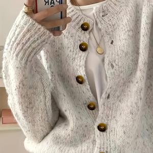 TEMU 여성용 캐주얼 컬러풀 버튼 프론트 가디건 - 부드러운 긴 소매, 라운드 넥, 가벼운 패션 캔디 컬러 도트 패턴, 캐주얼하면서도 우아한 의류 | 스트레치 원단 가디건, 캐주얼 복장에 적합