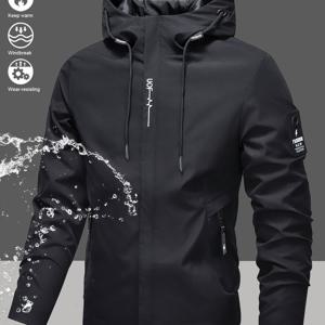 TEMU Persun Selected 남성 패션 단색 아웃도어 지퍼 드로스트링 후드 긴팔 재킷 탑