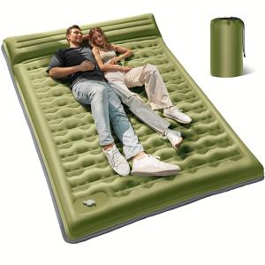 TEMU 6인치 초두께 강화형 캠핑 매트리스, 더블 인원 자동 팽창 캠핑 매트리스 (베개 및 내장형 발 펌프 포함), 초경량 자동 팽창 에어 매트리스, 텐트 하이킹 필수 장비