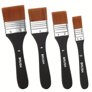 TEMU 4개 미술 브러쉬 - 전문가용 플랫 스파운 나일론 브러쉬, 인체공학적 디자인, 아크릴 및 유화 페인팅에 적합, 흰색 글자와 검은색 손잡이, 홈 데코에 적합