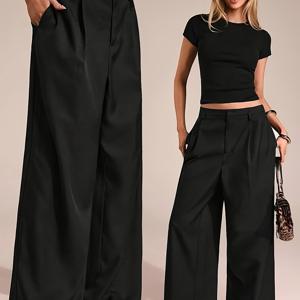 TEMU 여성 비즈니스 캐주얼 팬츠, 여성용 와이드 레그 수트 팬츠, 여성용 사무실 루즈핏 바지, 전문가용 여성 의류, 사무실 유니폼 단색 여성 바지, 루즈핏 바지, 여성 캐주얼 팬츠