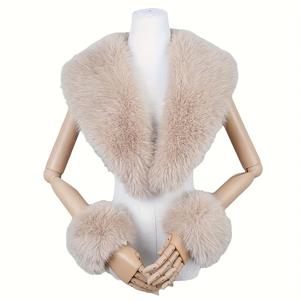 TEMU 여성용 두꺼운 따뜻한 숄, 인조 및 커프스, 뿔 칼라 & 매칭 커프스 특징으로 가을, 겨울 스타일리시한 출퇴근룩 연출