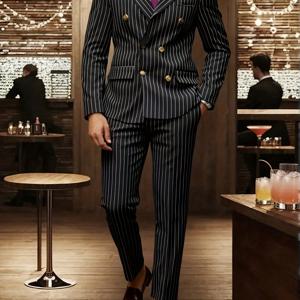 TEMU 남성용 빈티지 2피스 정장 세트 - 더블 브레스티드 피크 라펠 비즈니스 캐주얼 웨딩 & 정장, 매칭 재킷 & 팬츠, 손세탁 가능한 정장 웨딩 파티 의상 (신랑/남성용 최고)