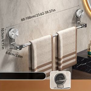 TEMU 스테인리스 스틸 무타공 타월 랙, 신축식 욕실 흡착판 수납대, 강력 접착제 및 강한 하중 지지력, 샤워실 및 발코니 수납에 적합한 다기능 샤워 랙, 가정용 수납 필수품, 타월걸이