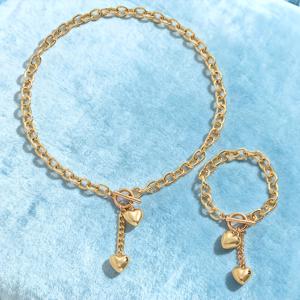 TEMU 2개입 니치 라이트 럭셔리 여성용 스테인리스 스틸 OT 버클 더블 하트 펜던트 목걸이 + 팔찌 패셔너블 우아한 OT 버클 복숭아 하트 세트, 사계절 데일리 여행 웨딩 연회 착용에 적합, 여성용 주얼리 세트 추가