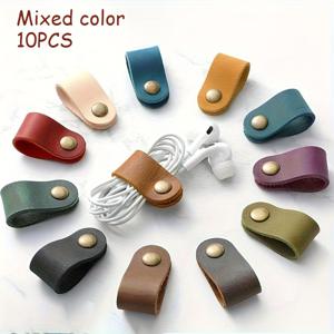 TEMU 헤드폰 및 충전 케이블용 PU 가죽 케이블 타이 10개 팩, 배터리 불필요, 다양한 색상, 내구성 및 유연성, 헤드폰 및 케이블 정리에 이상적. 모던 케이블 매니저 | 부드러운 질감, 데스크탑 정리, 케이블 관리, 디자인, 스타일리시한 케이블 타이, 유연한 소재, 고품질 스트랩, 깔끔한 케이블, 유선 수납함, 가정용 정리함, 학생용