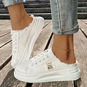 TEMU 여성용 패셔너블 플랫폼 캐주얼 슈즈 1켤레, 사계절용 다용도 앞결鞭끈 슬립온 하프 슬라이드, 여성 신발, 스니커즈