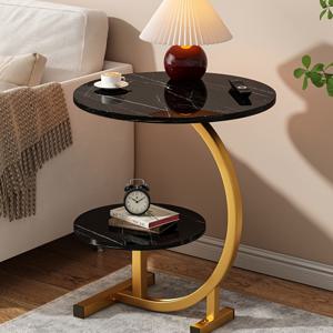 TEMU 1개 모던 2단 커피 테이블 - 라운드 탑, 공간절약형 소파 사이드 테이블, 소프트우드 & 메탈 프레임, 조립식 거실, 침실, 사무실용 - 유럽 스타일 이층 선반 테이블