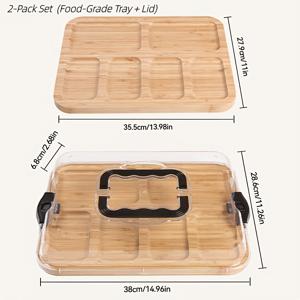 TEMU 2개입 세트 (식품 등급 트레이 및 뚜껑) 투명 아크릴 뚜껑이 있는 치즈 트레이 - 휴대용 샤르코테리 보드, 안전한 스냅온 커버, 캠핑, 파티, 레스토랑용 휴대용 데리 플래터, 휴일 , 디저트 및 스낵 서빙에 적합