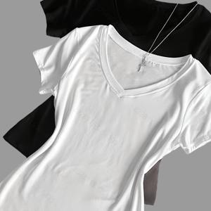 TEMU 우아한 디렉션 여성 여름 단색 기본 V넥 반팔 슬림핏 티셔츠 투피스 세트