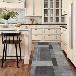 TEMU 1개 AimzzaSKY 모던 & 그리드 러너 - 복도, 주방, 현관용 내구성 러그 - 세탁기 사용 가능 폴리에스터 PVC 백킹, 접이식 매트