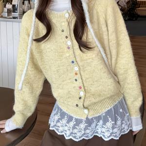 TEMU 컬러풀 버튼 다용도 스웨터, 봄가을 라운드넥 대비 컬러 가디건, 긴소매 아우터웨어