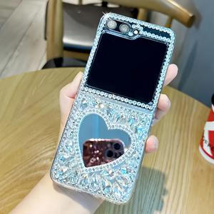 TEMU 휴대폰 케이스 - 풀 하트 모양 거울 메이크업 폰 케이스, 삼성 Z Flip 7/Z Flip 6/Z Flip 5/Z Flip 4/Z Flip 3 접이식 폰 케이스 호환