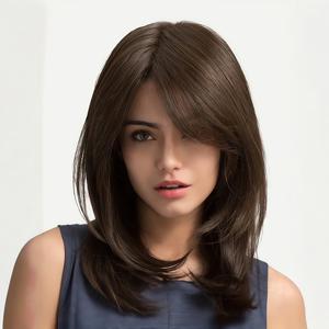 TEMU 내추럴 브라운 뱅스 가발, 레이어드 디자인, 합성 섬유 소재, 데일리웨어용 패셔너블 가발, 생일, 열에 강한 섬유, 롤플레잉, 할로윈, 크리스마스 코스튬, 발렌타인데이, 코스프레, 파티, 무대 공연용 가발