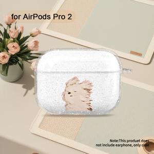 TEMU 패셔너블 하이엔드 투명 글리터 이어폰 보호 케이스 (이어폰 미포함), 만화 강아지 프린트 패턴 (공장 도매 가격) - 에어팟 3, 에어팟 4, 에어팟 1/2, 에어팟 프로, 에어팟 프로 2에 적합