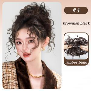 TEMU 여성 데일리 파티용 고무 밴드 플러피 헤어피스, 웨이브 컬링 치니언 헤어 번 익스텐션 가발