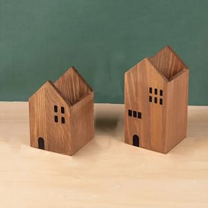 TEMU 2개 또는 4개 세트 신상 하우스 모양 펜 홀더, 창의적인 나무 책상 정리함, 메이크업 보관 상자, 홈 & 오피스 데스크 장식 액세서리, 독특한 선물 아이디어