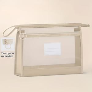 TEMU A4 이중 지퍼 문서 가방 - 투명 앞면 디자인으로 쉽게 확인 가능, 안전한 지퍼 잠금, 사무실 및 학교용 - A4, 문구류 호환, 공간 절약형 보관 솔루션