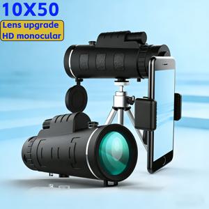 TEMU 10X50 고화질 단안 망원경 (인체공학적 그립), 새 관찰, 사냥, 콘서트, 스포츠 경기, 캠핑 중 장거리 관찰에 적합 - 스마트폰 어댑터 및 삼각대 호환 - 크리스마스 선물로 완벽