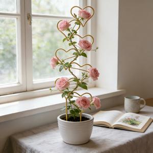 TEMU 로맨틱 하트 트렐리스 - 금색 메탈 플랜트 스탠드 (꽃 & 덩굴용). 장미 또는 자스민으로 사랑을 키우는 아름다운 선물