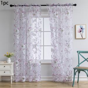 TEMU 거실용 시idth 커튼 1개, 침실용 보라색 클래식 꽃무늬 프린팅 및 빛 여과