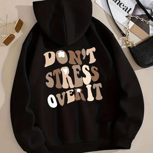 TEMU 하트 레터 프린트 패치 포켓 후드티, 캐주얼 긴팔 드로스트링 후드티, 스웨트셔츠