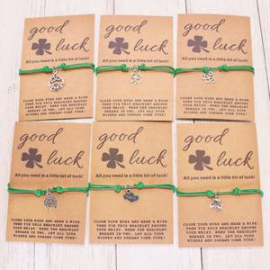 TEMU 세인트 패트릭 데이 클로버 선물 카드 팔찌 6개 세트, 아일랜드 세인트 패트릭 데이 주얼리, 행운의 클로버 왁스 코드 팔찌