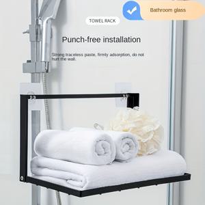 TEMU 1개, 다기능 가정용 욕실 세탁기 옆 수납 랙 접이식 설치 불필요 냉장고 옆 잡화 정리 선반, 수건 걸이